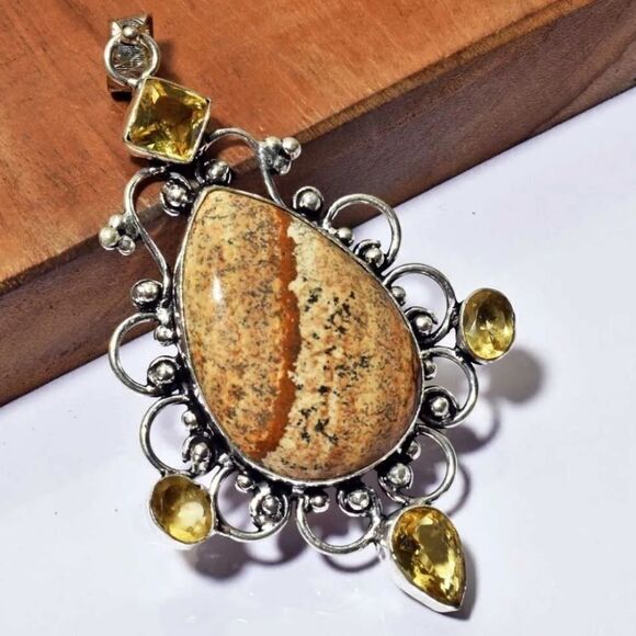 Picture Jasper Citrine Ethnic Handmade Pendant Jewelry 3.4" - Picture 1 of 1